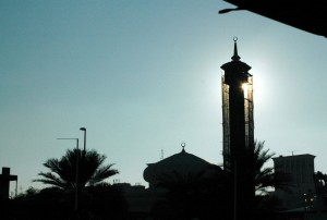 Solnedgang over Dubai gamle by