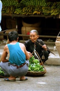 Yangshuo 1995 -Grøntsager på marked